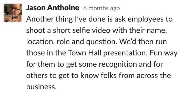 Comms-unity suggestion from Jason Anthoine that says: