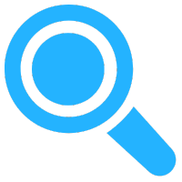 Blue magnifying glass icon on a transparent background, symbolizing search or zoom functionality.