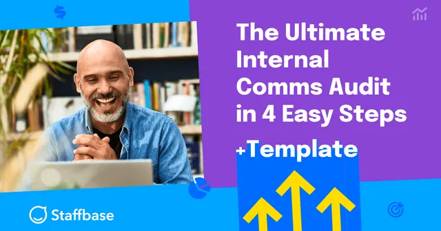 man smiling at his laptop internal comms audit