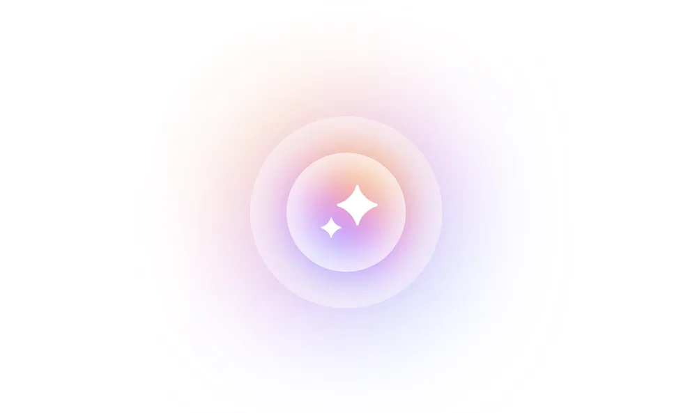 Pastel gradient circles with a soft glow and two white star shapes in the center on a white background.