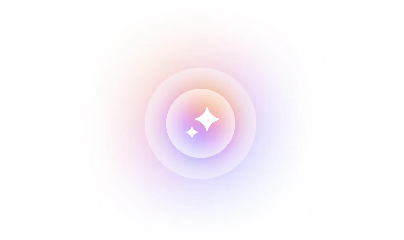 Pastel gradient circles with a soft glow and two white star shapes in the center on a white background.