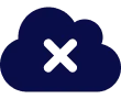 A dark blue cloud icon with a black "X" in the center, symbolizing an error or unavailable cloud service.