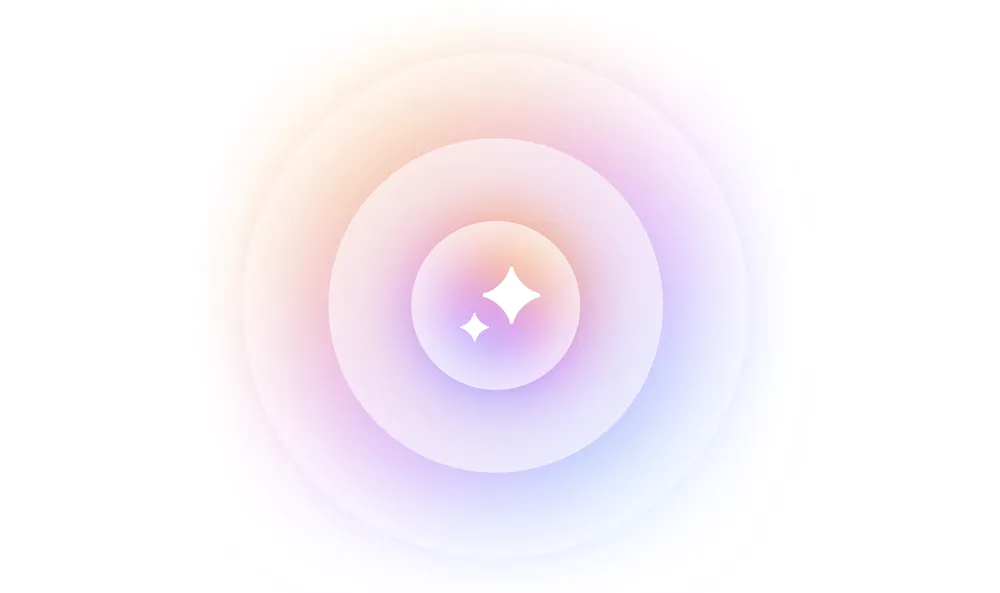 Concentric pastel circles with a gradient of pink, purple, and blue hues, featuring two white star shapes in the center on a white background.
