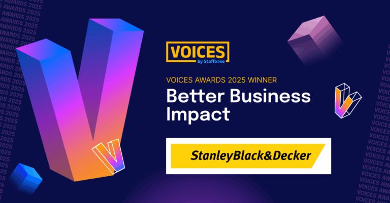 graphic of a V for VOICES Awards Better Business Impact Stanley Black & Decker