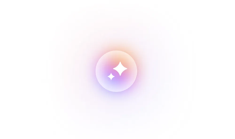 A gradient sphere with sparkles, featuring soft hues of pink, purple, and orange, set against a white background.