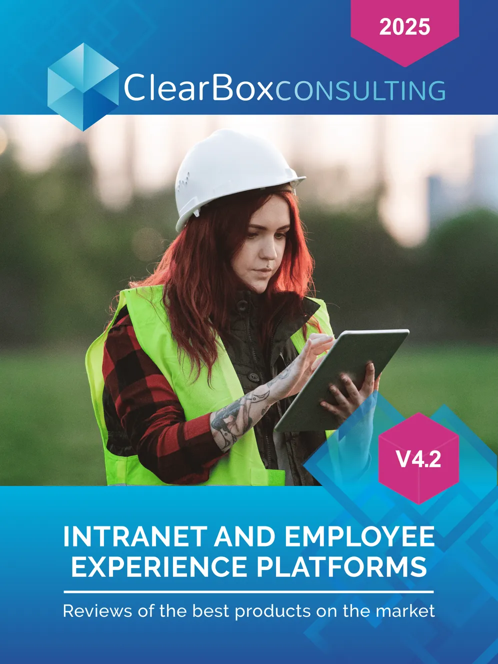 image featuring woman in a hard hat on a tablet ClearBox consulting