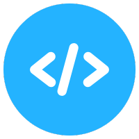 A blue circle with white angle brackets symbol, representing coding or programming.