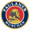 Paulaner Munchen logo featuring a profile of a bearded man in yellow on a red circle, surrounded by a blue and gold border with text.