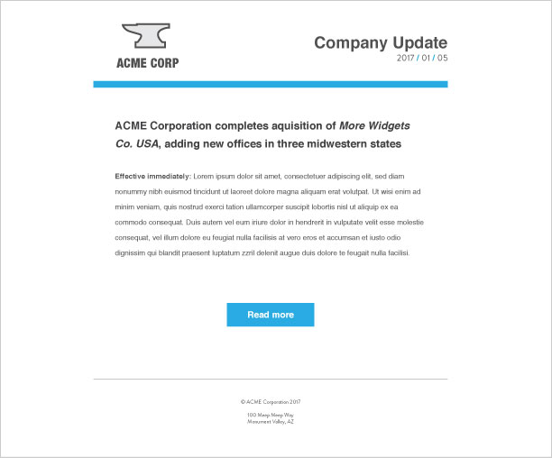 an organizational change update template with text and a