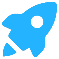 Blue rocket icon with a circular window and a pointed nose, angled upward, on a white background.
