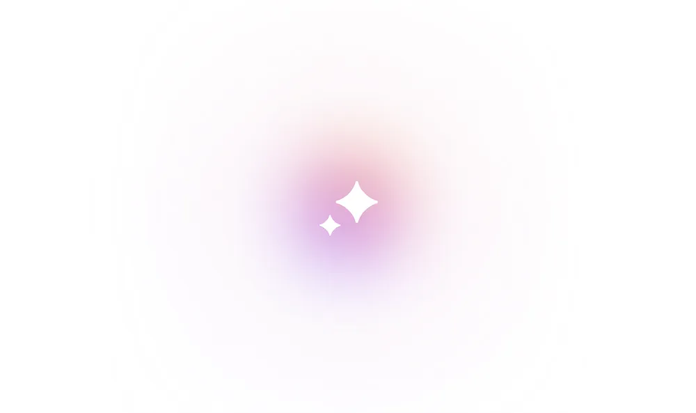 A soft gradient background with pink and purple hues, featuring two white sparkle icons at the center.