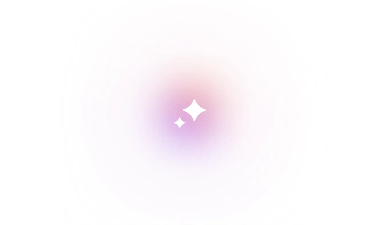 A soft gradient background with pink and purple hues, featuring two white sparkle icons at the center.