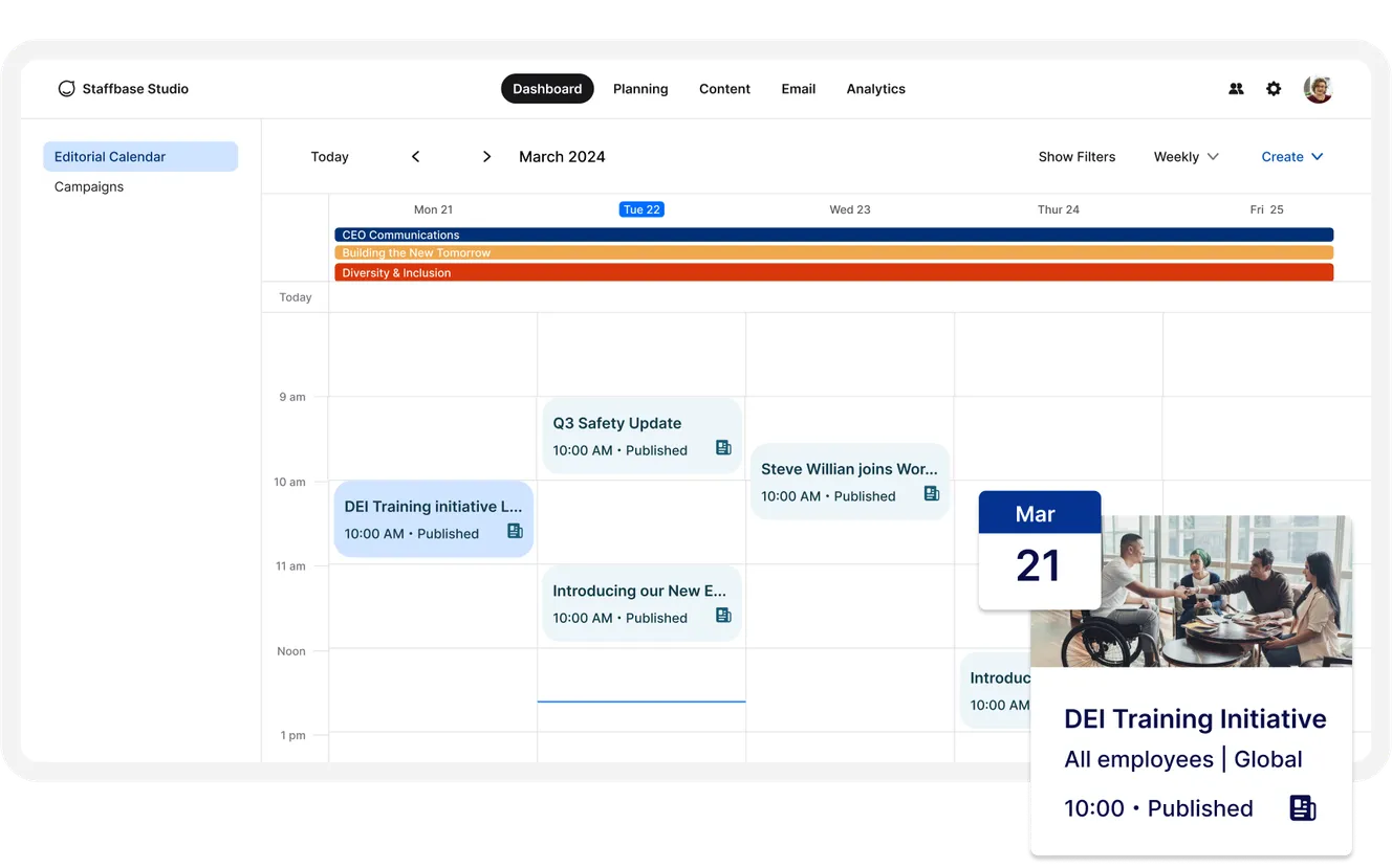 Planning and collaboration screen