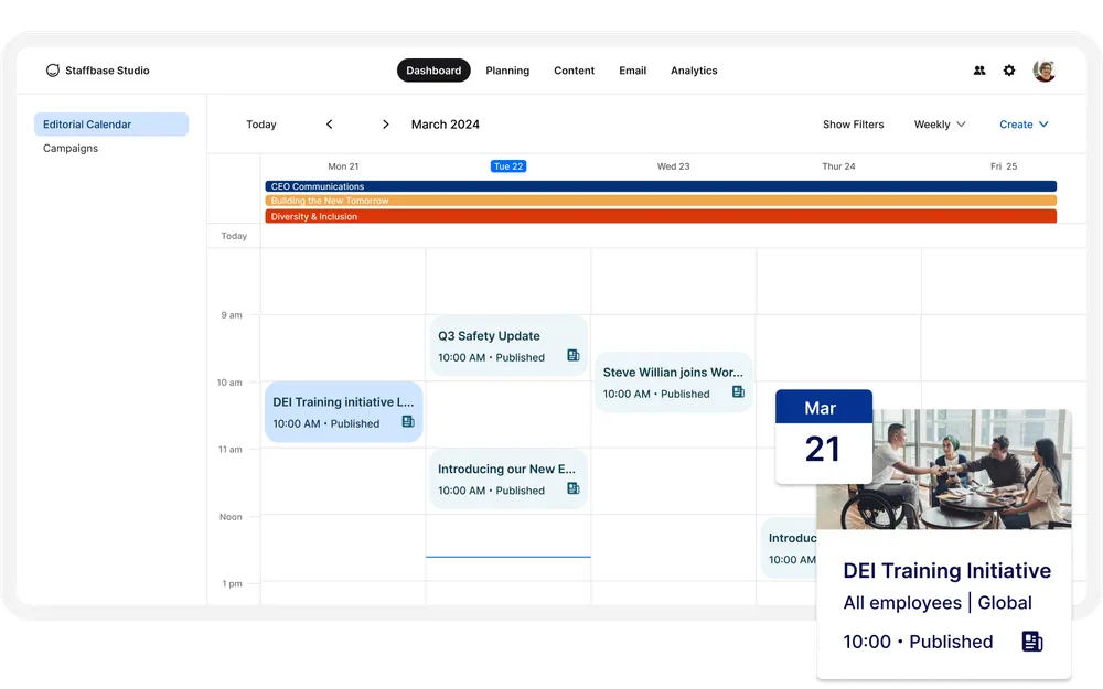 Planning and collaboration screen