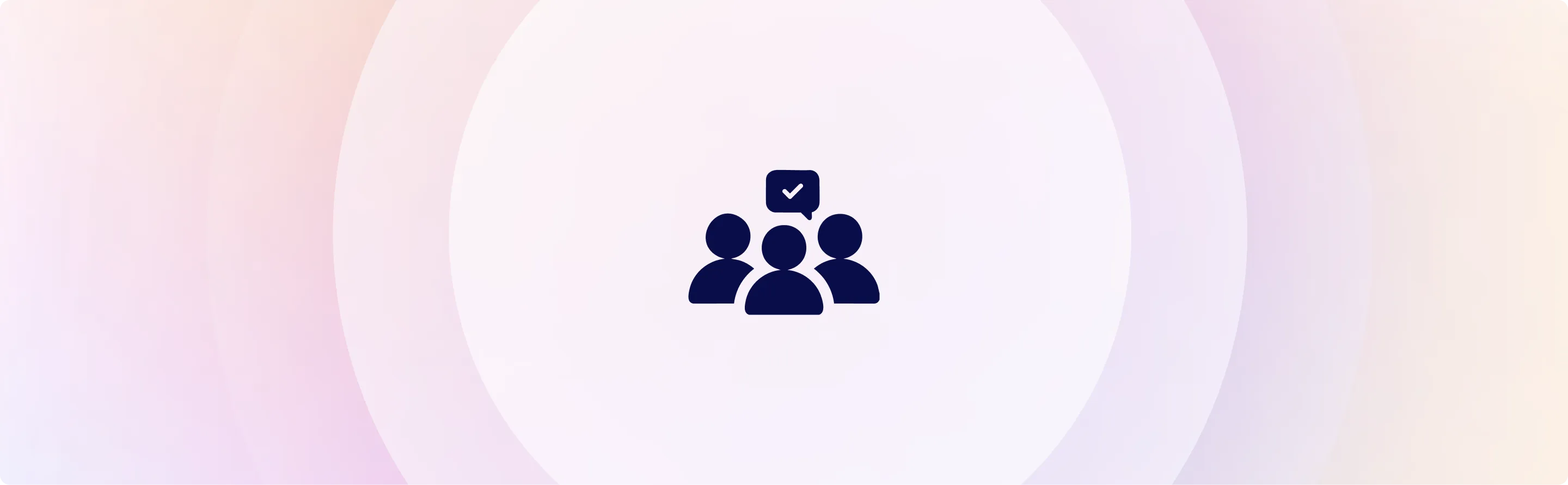 Icon of three silhouetted figures with a checkmark above, centered on a soft gradient background.