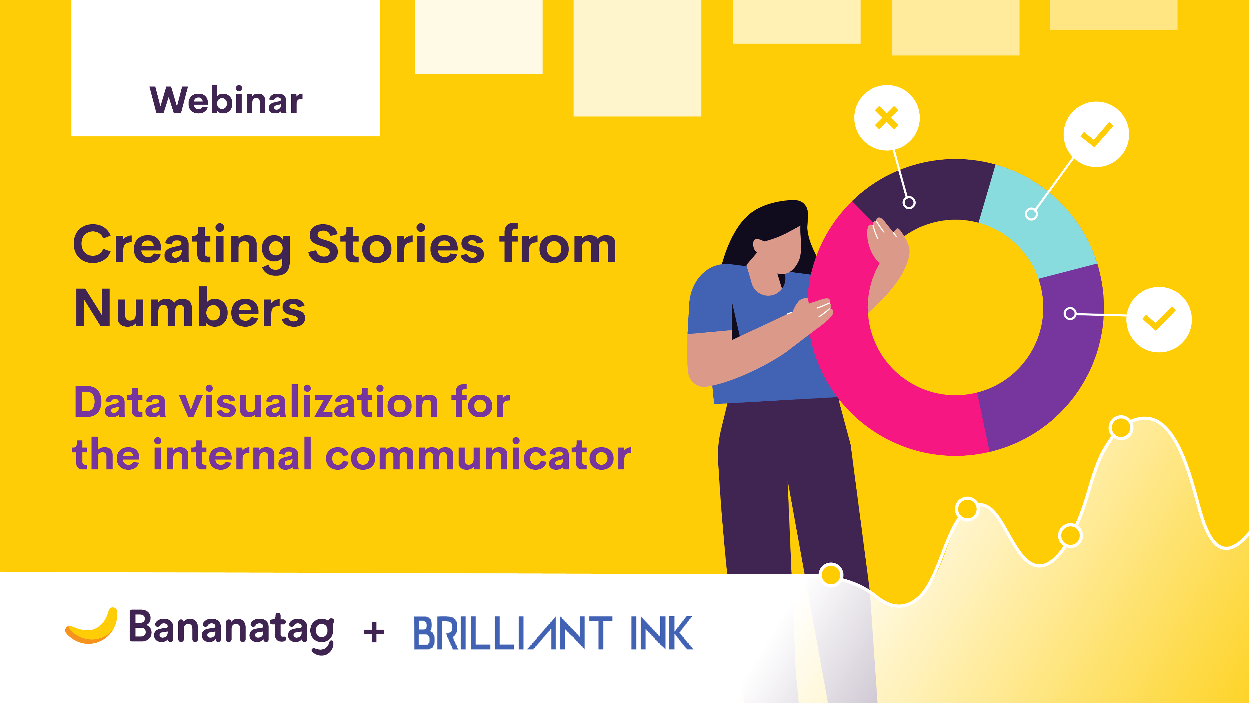 Illustration of a woman holding a colorful donut chart, surrounded by bar charts and graphs