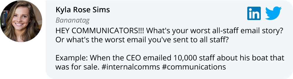 Kyla Sims on LinkedIn and Twitter: Hey communicators! What