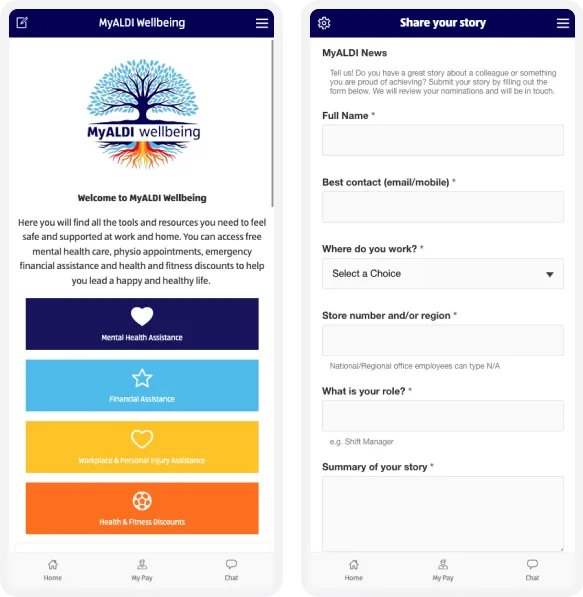 Screenshot of feeback app