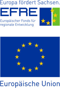 Logos of EFRE and the European Union, featuring the EU flag with yellow stars on a blue background and German text about regional development.