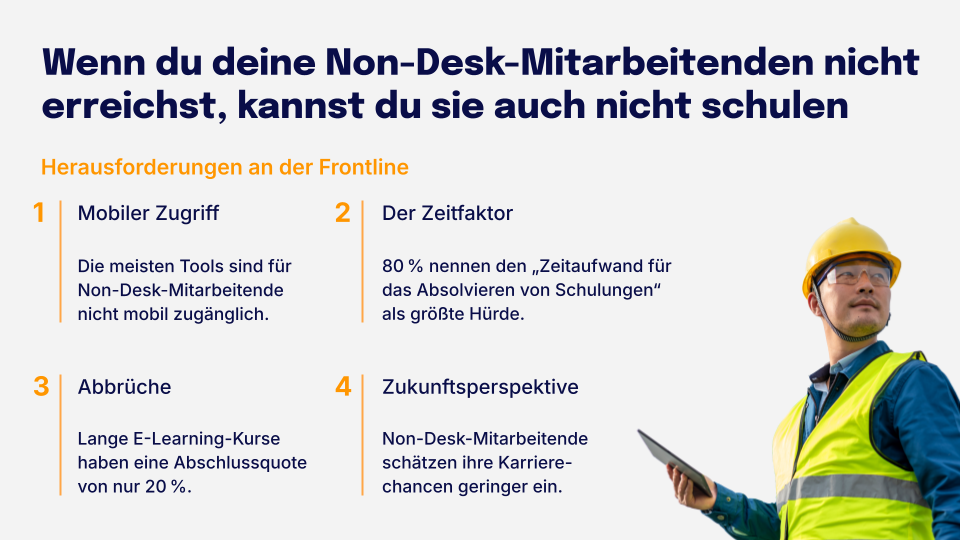 Herausforderungen von Non-Desk-Mitarbeitenden bei Schulungen und Weiterbildungen