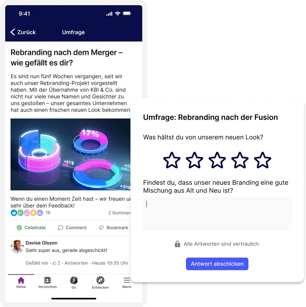 Screenshot of phone screen announcing merger rebrand