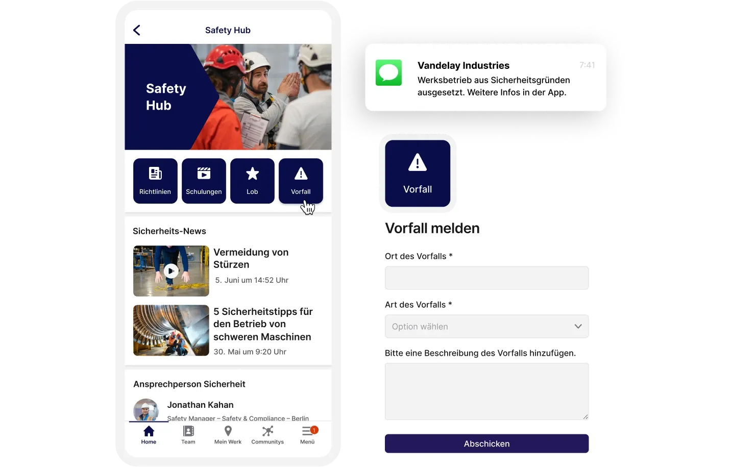Promoting safe working screen