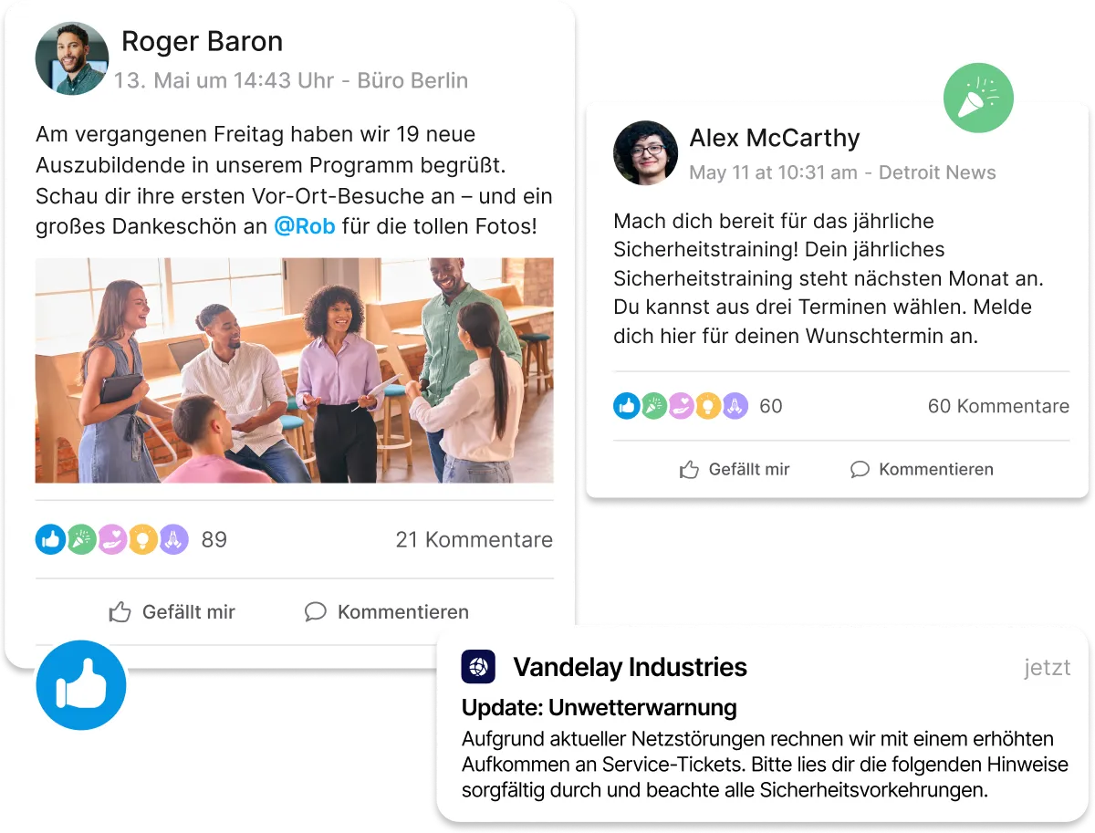 A collage of social media posts and notifications about an apprenticeship program, safety training, and a weather warning.