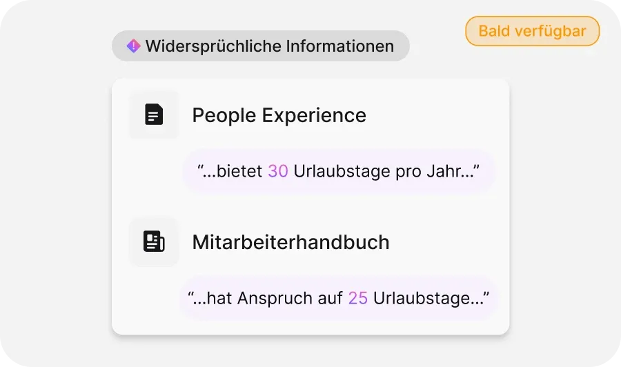 Diagramm mit widersprüchlichen Informationen: People Experience bietet 30 Urlaubstage pro Jahr, während im Mitarbeiterhandbuch 25 Tage angegeben sind.