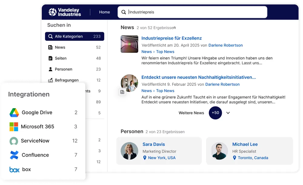 Staffbase Intranet Search vorschau
