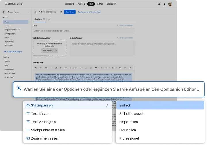Staffbase Companion Funktionalität