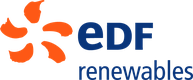 Logo of EDF Renewables featuring an orange stylized wind turbine design next to the blue text "EDF Renewables."