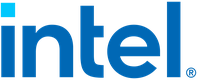 Intel logo in blue lowercase letters with a small blue square above the "i."