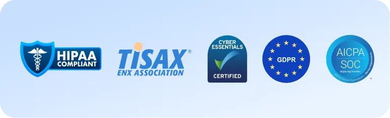 Staffbase security certifications: HIPAA Compliant, TISAX, Cyber Essentials Certified, GDPR, AICPA SOC