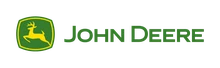 Green John Deere logo with a yellow leaping deer inside a shield, next to the text "John Deere."