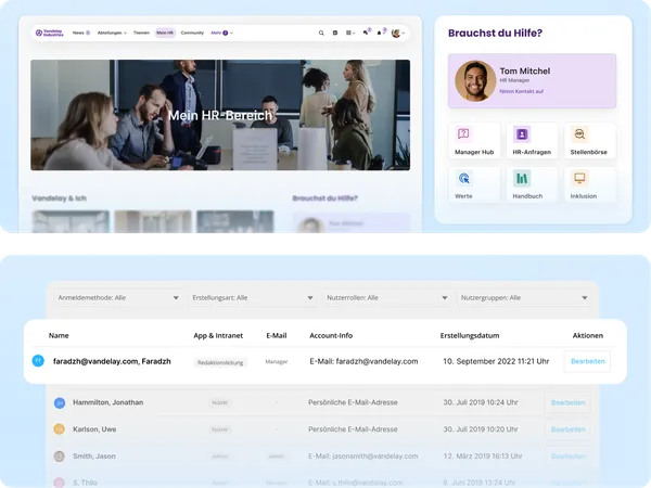 intranet home page and user management