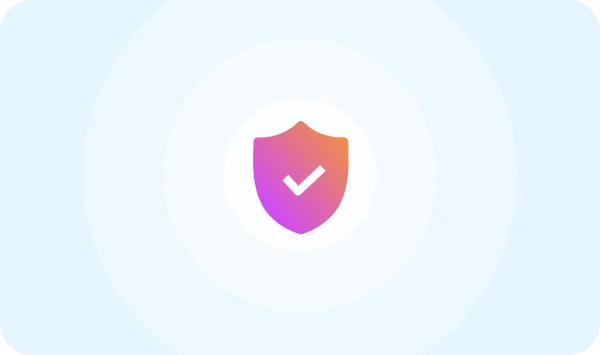Gradient shield with a check mark at its center against a light blue background, symbolizing protection and security.