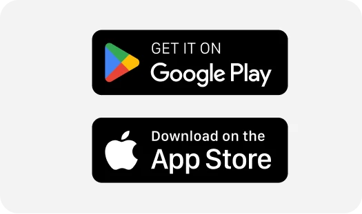 Buttons for downloading apps: "Get it on Google Play" with the Google Play logo and "Download on the App Store" with the Apple logo.