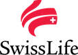 Red SwissLife logo featuring a stylized flame with a white cross, above the black text "SwissLife."