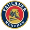 Paulaner Munchen logo featuring a profile of a bearded man in yellow on a red circle, surrounded by a blue and gold border with text.