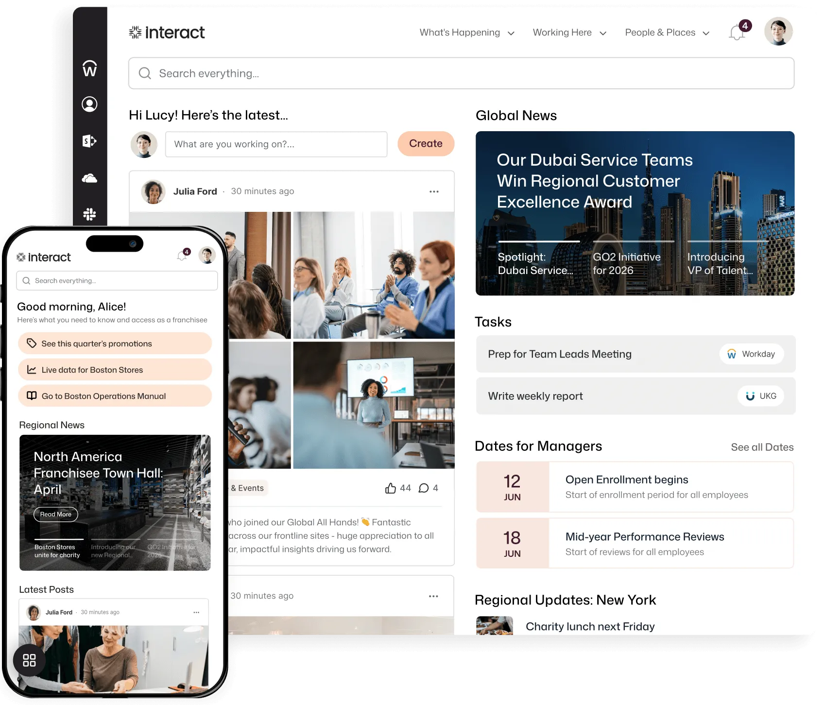 Product screen of an Interact Software intranet and app