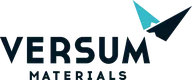 Logo of Versum Materials featuring stylized text and two overlapping triangular shapes in teal and black.