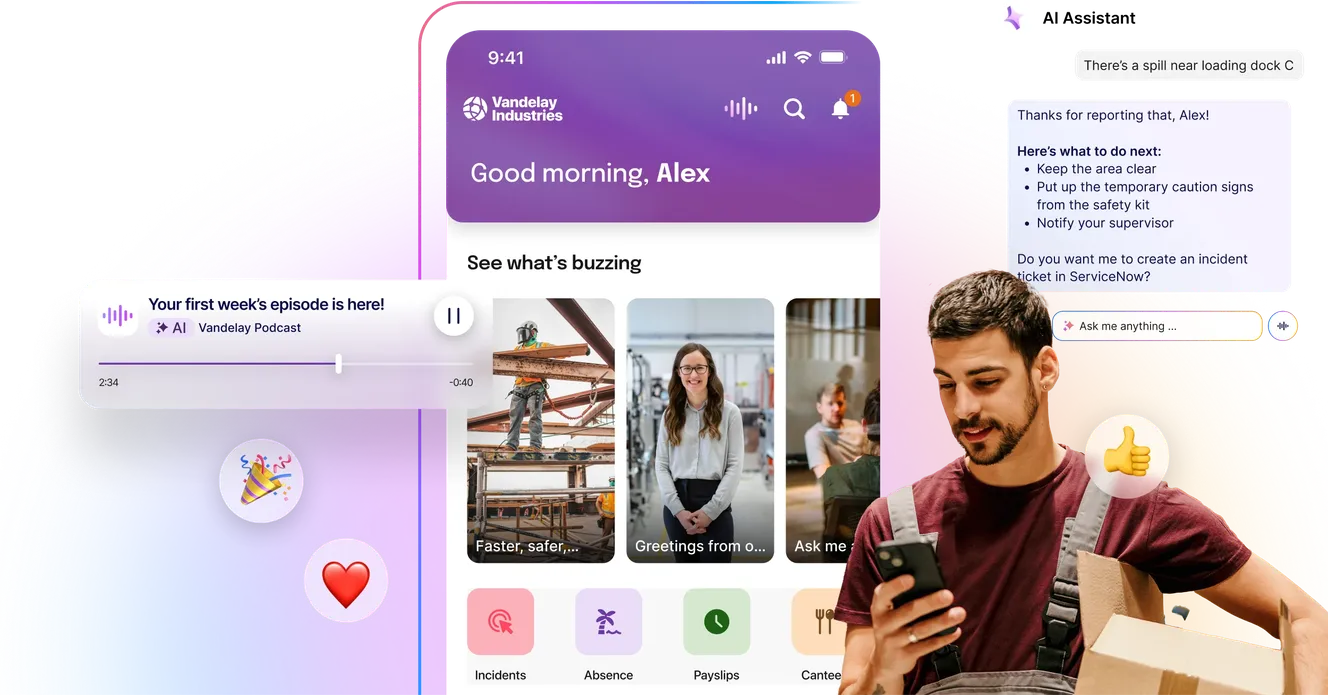 A collage of a smartphone interface, a man holding a phone, and various app notifications on a colorful gradient background.