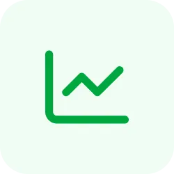 Green line graph icon on a light background, representing data trends or analytics.
