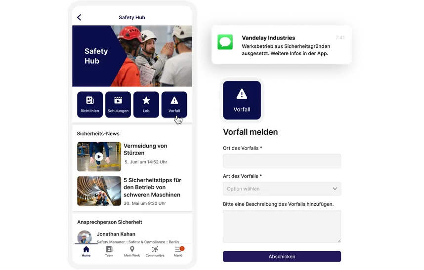 Promoting safe working screen