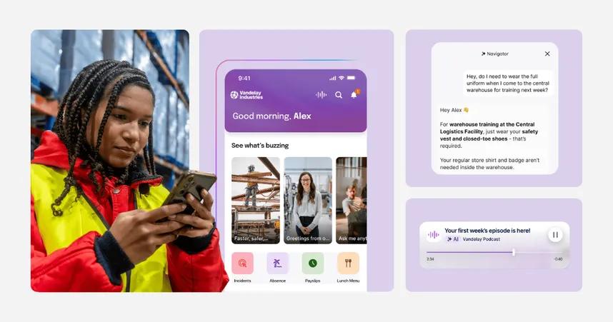 Frontline worker using an employee app on smartphone
