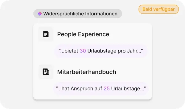 Diagramm mit widersprüchlichen Informationen: People Experience bietet 30 Urlaubstage pro Jahr, während im Mitarbeiterhandbuch 25 Tage angegeben sind.