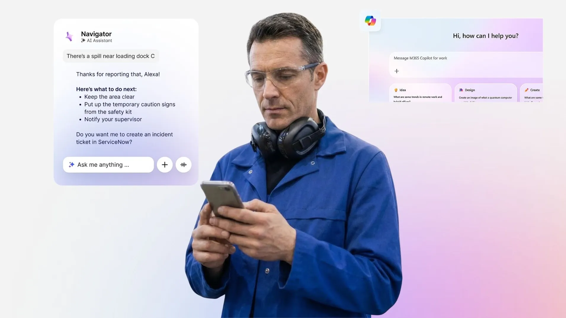 AI Intranet search tools title image featuring frontline worker on his phone