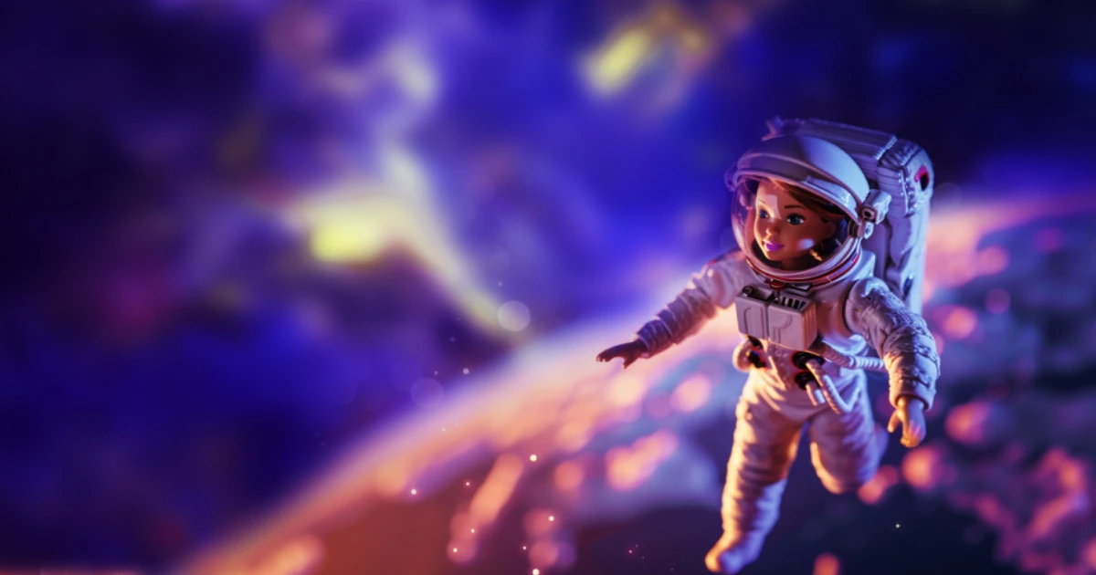 Narrative vs Storytelling image featuring Barbie in space