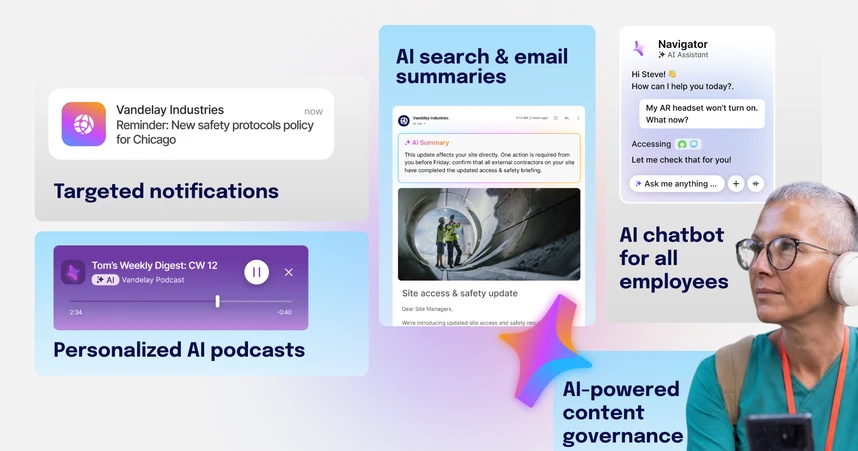 essential AI intranet features image featuring staffbase AI-powered features
