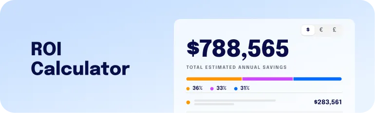 Staffbase ROI Calculator preview showing bar chart in browser window